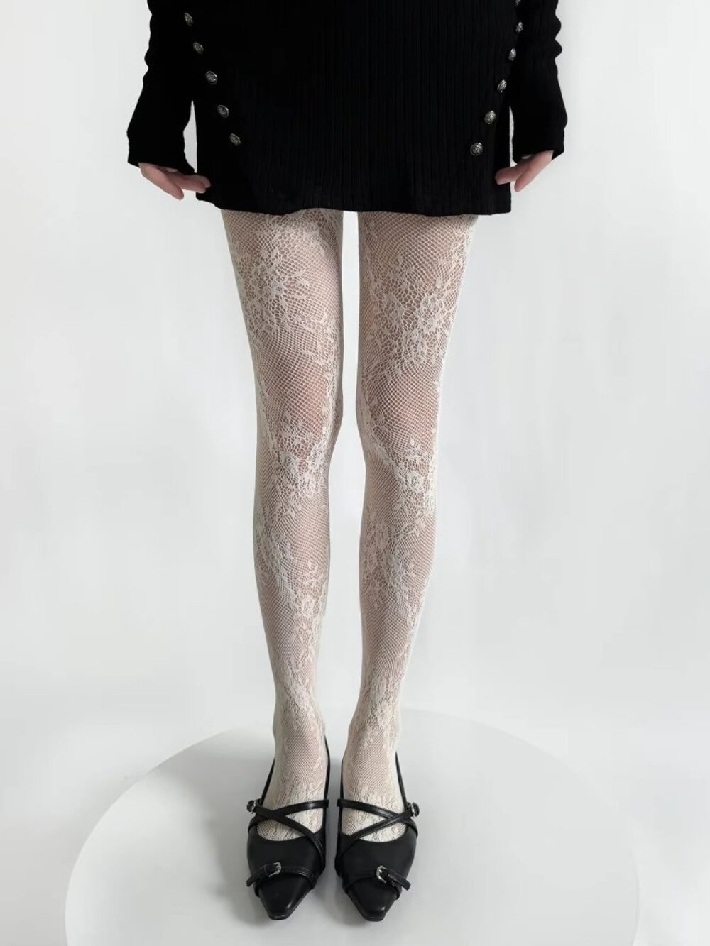 Women's Floral Vine Lace Pattern Flower White Fishnet Tights Pantyhose Stockings